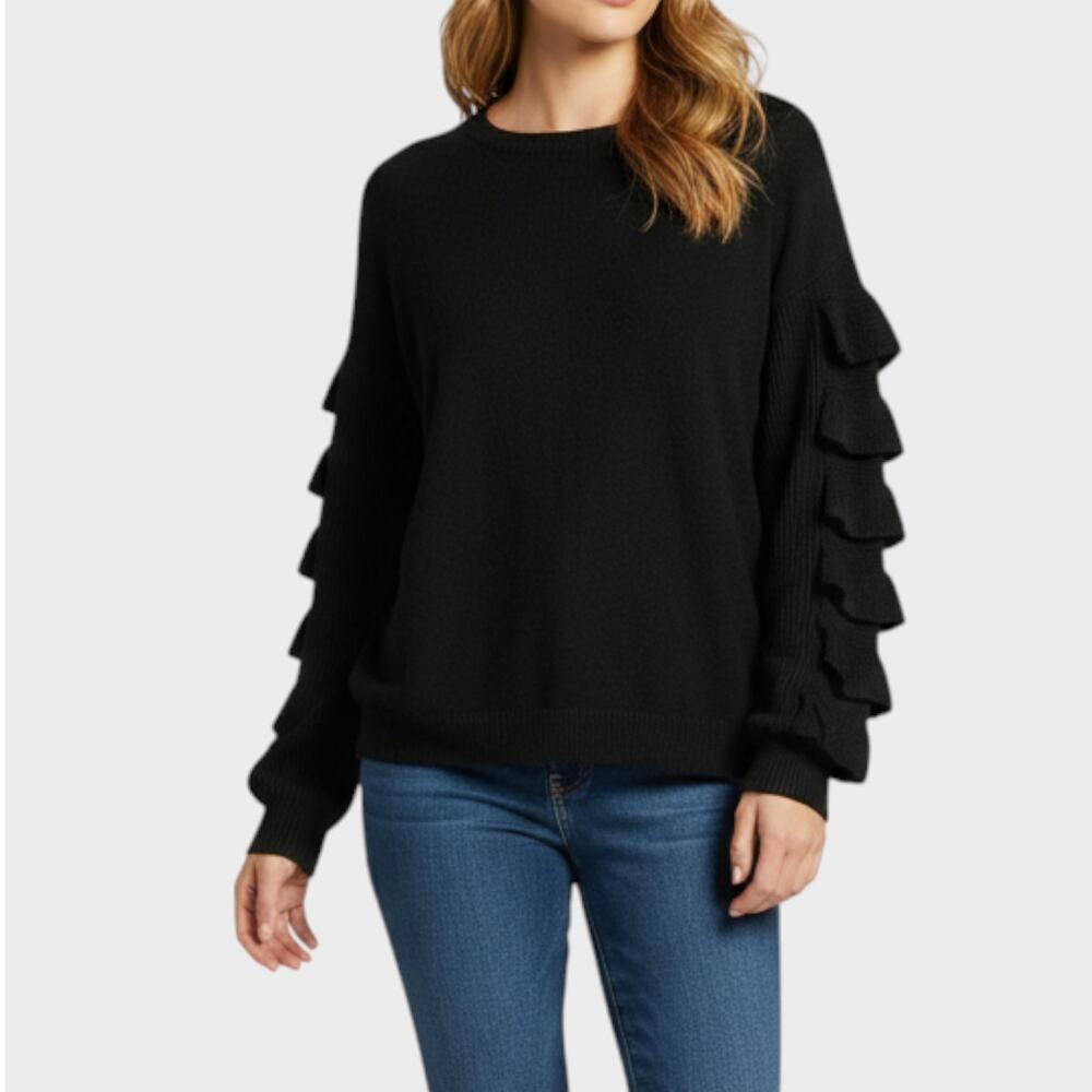 Duffield Lane Small Sweater Black Ruffle Sleeve - Picture 3 of 9